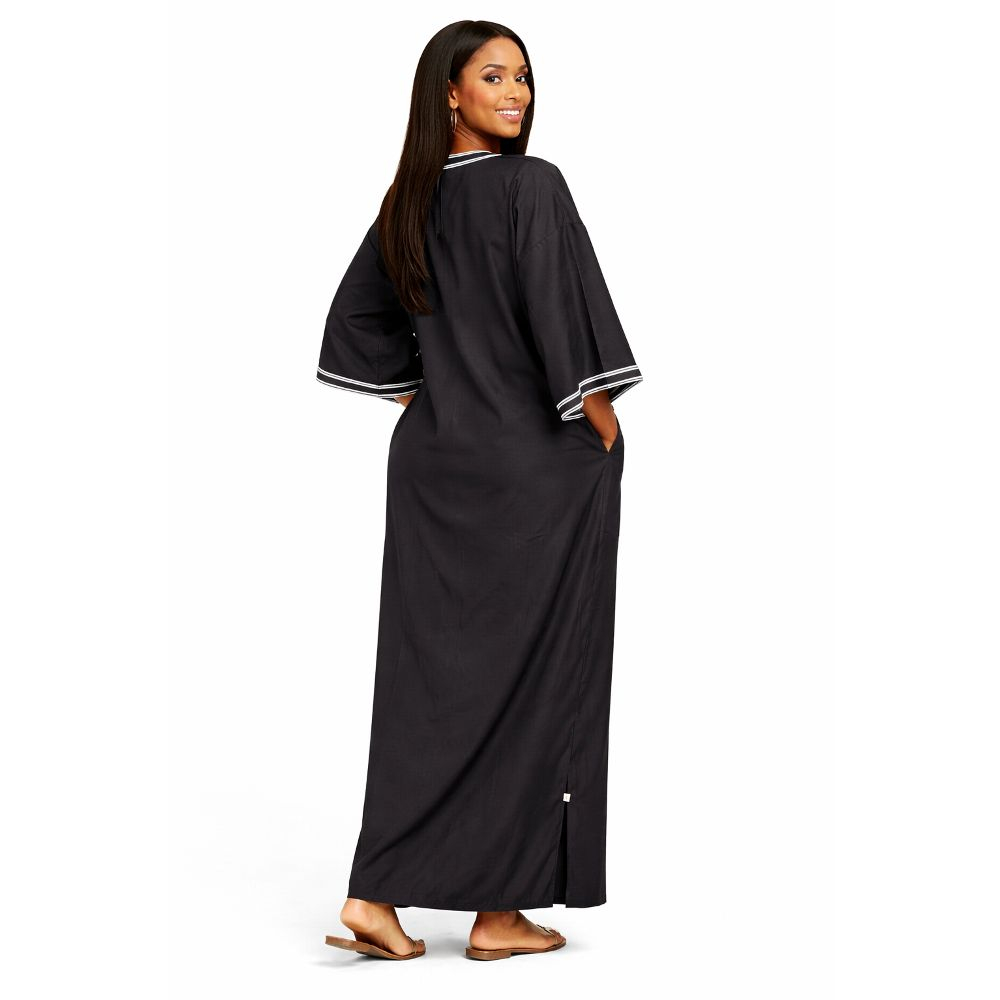 Black Contrast Trim Maxi Kaftan with Tassel